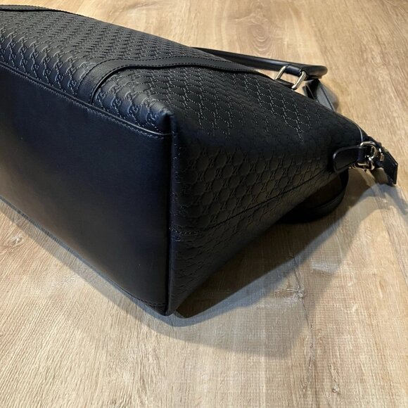 Gucci Black GG Guccissima Leather Zip Tote 449658 Hand Bag Large 2 Way AUTHENTIC - Picture 3 of 11